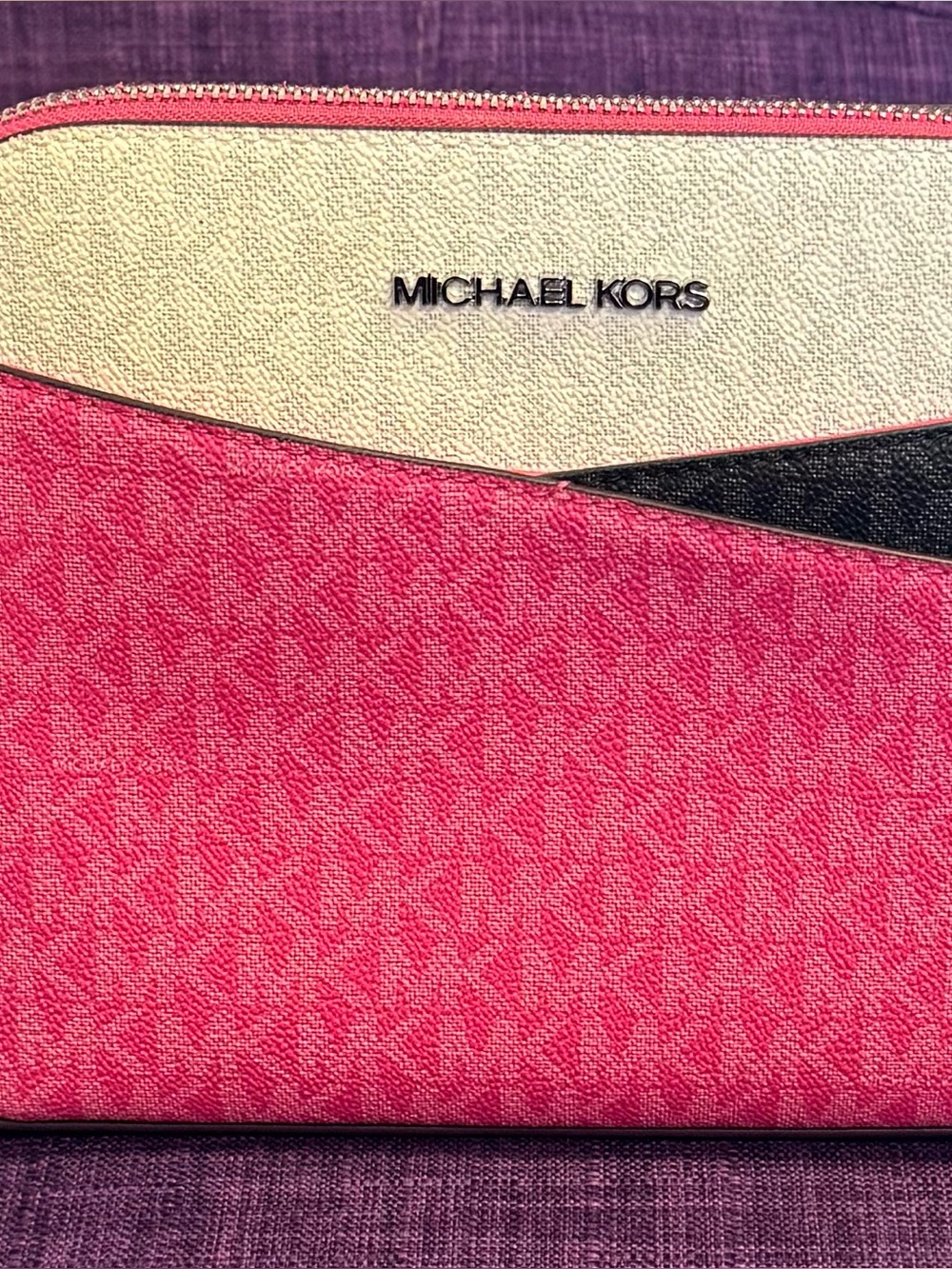 Michael Kors Medium Jet Set Pink Colorblock Crossbody Purse